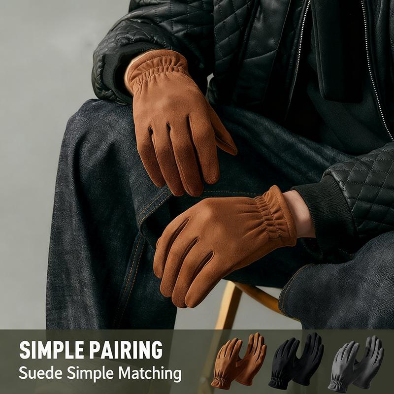 Winter Outdoor Cycling Suede Leather Gloves for Men Windproof Thick Warm Gloves Touch Screen Soft Skiing Gloves Accessories