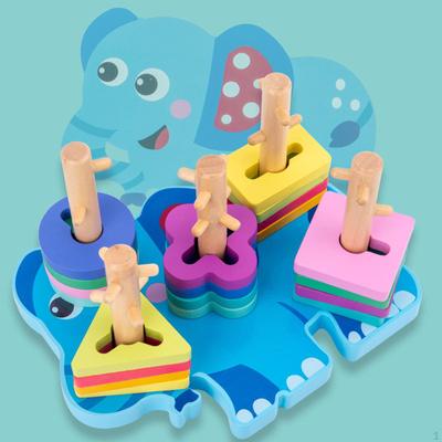 Wood Shape-Sorting Geometric Stacker Building Blocks Developmental Toys Educational Sensory