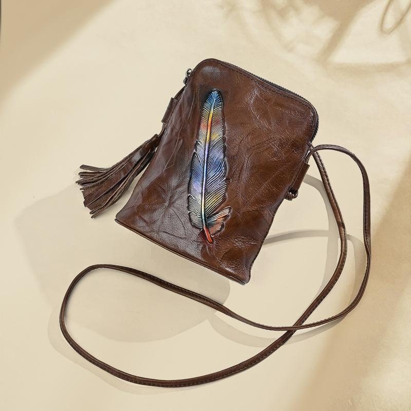 Johnature Retro-Handytasche aus echtem Leder, vielseitig, weich, echtes Rindsleder, für Damen, kleine Schulter- und Umhängetaschen