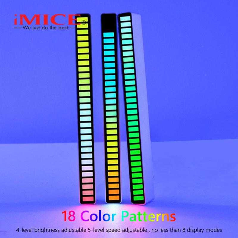iMICE Colorful Sound Control Light USB/Rechargeable Battery APP Control 32 LED VoiceActivated Pickup Rhythm Strip Light Computer Car