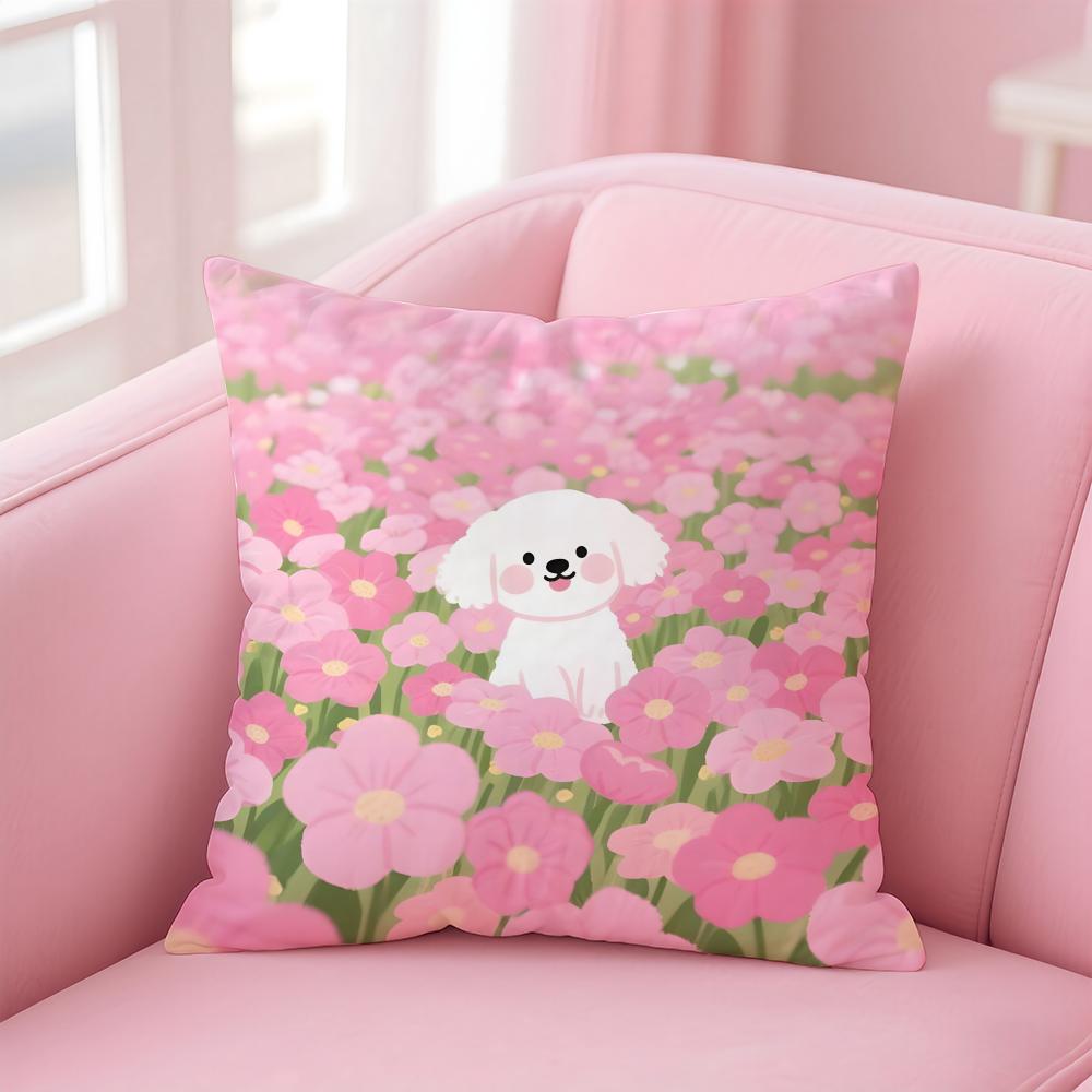 NICE CUTE Bichon Frise Dog Cushion Cover Pillow Case Soft Friendly Fabric Concealed Zipper