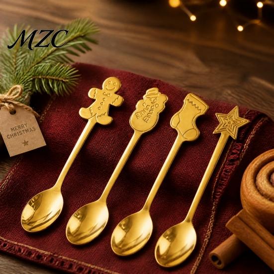 Duurzame Metalen Theelepels 4 Stuks Kerst Roestvrij Staal Set, Peperkoekman Boom Koffie Nieuwigheid Feestartikelen Roerlepels, Dessert