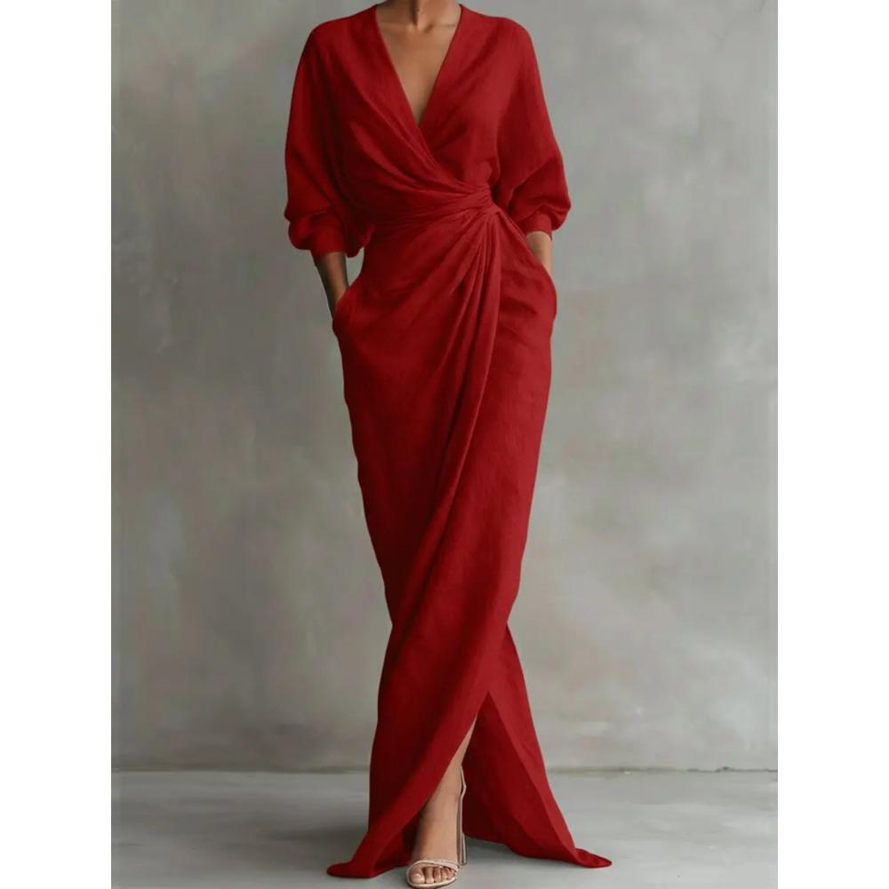 Elegante Maxi wikkeljurk voor dames met lange mouwen