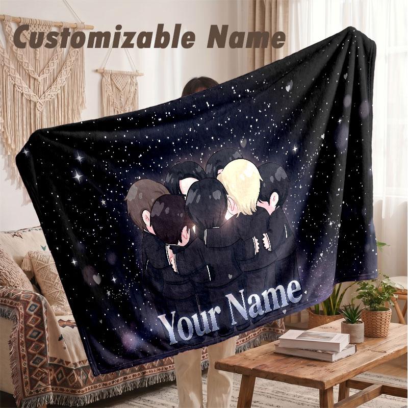 Custom Name Flannel Blanket,ENHYPEN Lightweight Warm Bed Blanket For Couch & Holiday Gift