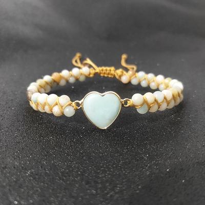 4mm Amazon Stone Woven Bracelet, Peach Heart Shape, Stone Accessories, Adjustable Bracelet