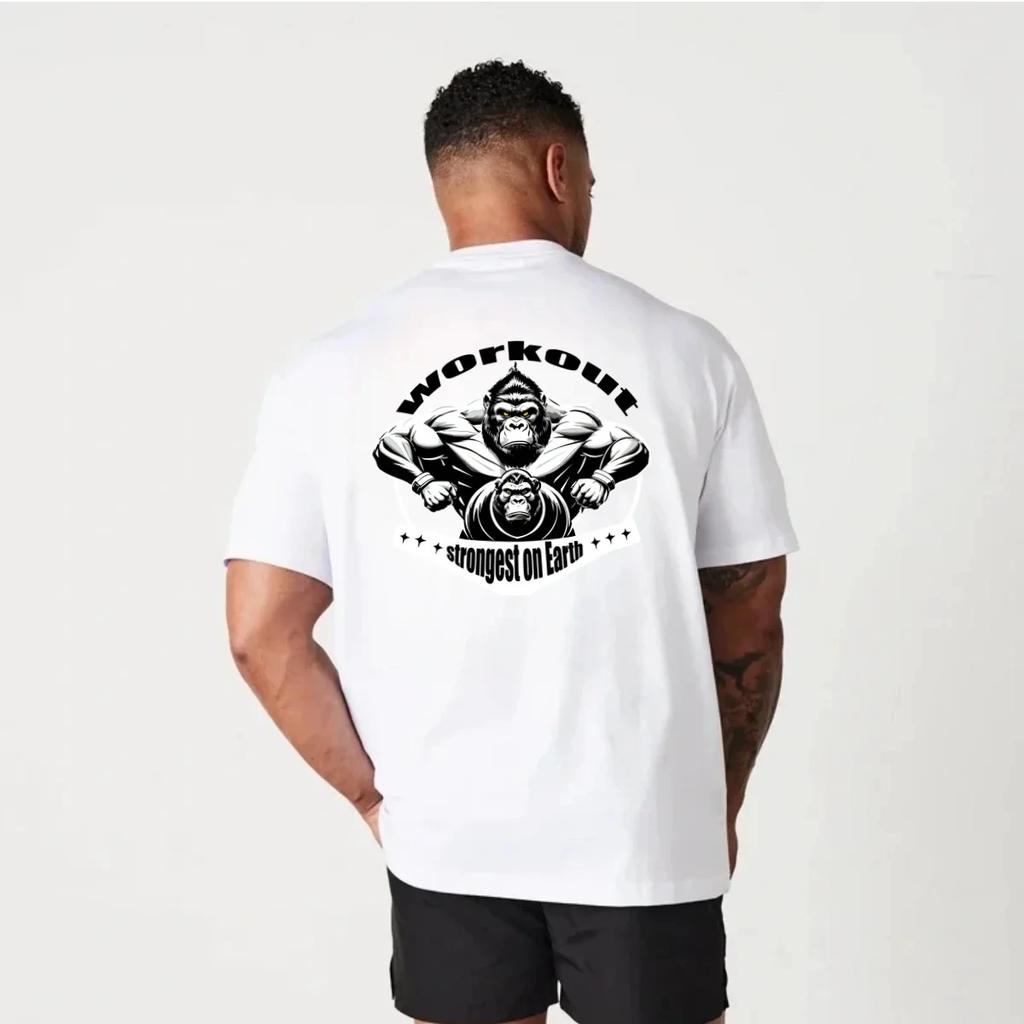 Gym Sport T Shirt Men Cotton Short Sleeve Top Man Workout Bodybuilding Tee Fashion streetwear casual loose men's clothing