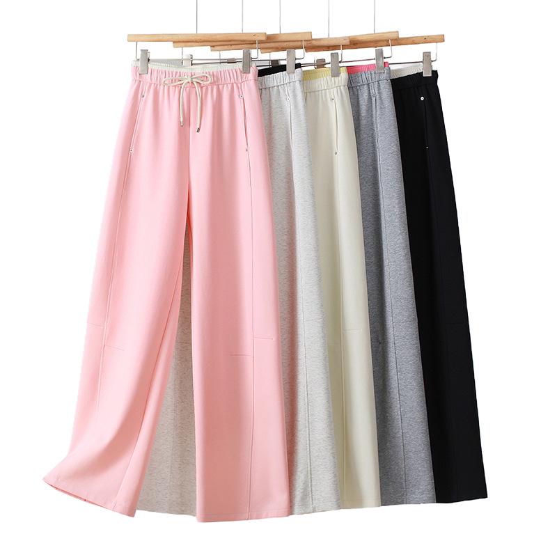 Women's High-Waisted Wide Leg Sweatpants - Korean Style, Spring/Summer 2026, Solid Color, Slimming Curve Design