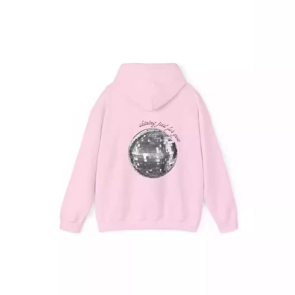 2024 Women's European Size Ribbed Drop Shoulder Embroidered Diskokugel Hoodie Sweater.