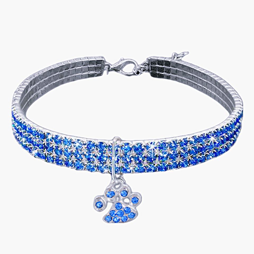 Colorful Alloy Footprint Pendant Pet Necklace with Rhinestone Dog Chain Cat Collar