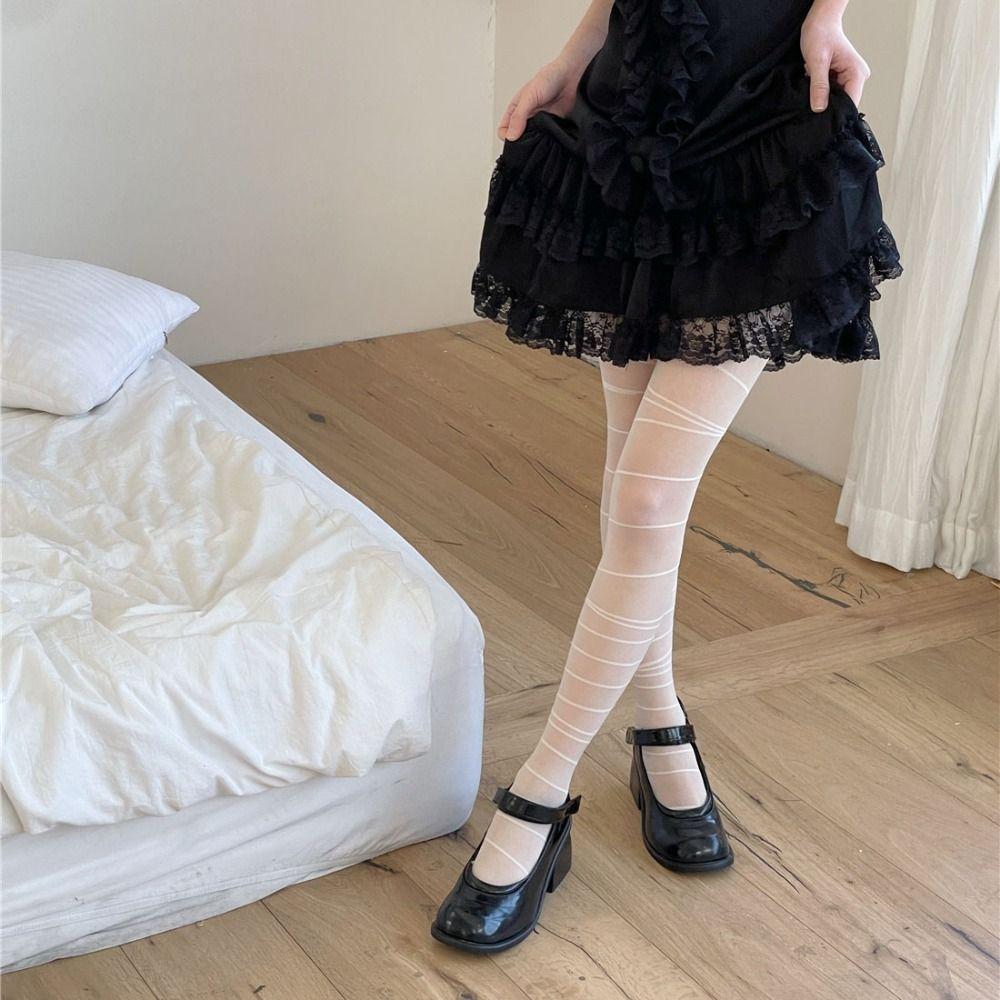 

Hollow Striped Tights Irregular Mesh Stockings Cool Women Pantyhose Ladies