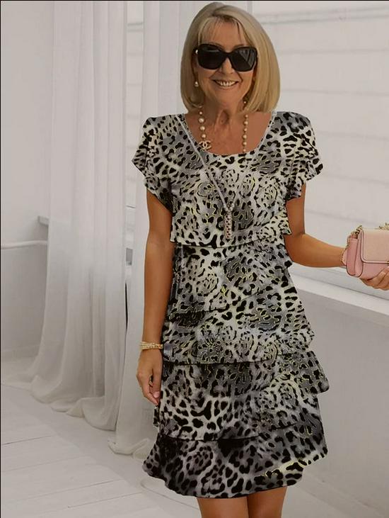 2025 Summer Women's Short Sleeve Tiered Chiffon Dress - European & American Style