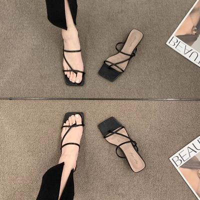 Toe Cool Slippers Women's Niche Design Thick Heel Medium High Heel One-word Shoes