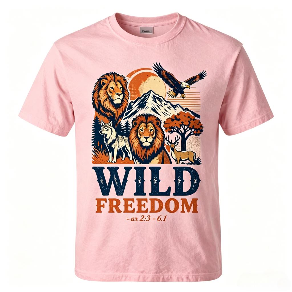 Vintage Mountain Wildlife Scene Wild Freedom Letter Graphic Tshirt Unisex Unisex Nature Hunting Lover Cotton Tee Casual Tee Tops