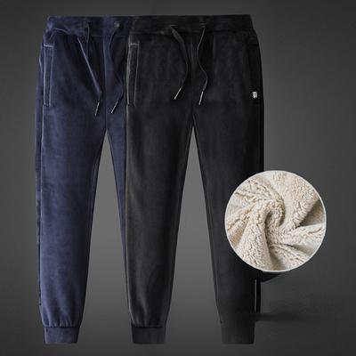 Large Size Men's Winter Sweatpants Men Straight Padded Thickened Lambswool Trousers Warm Men's Silver Fox Velvet Trousers