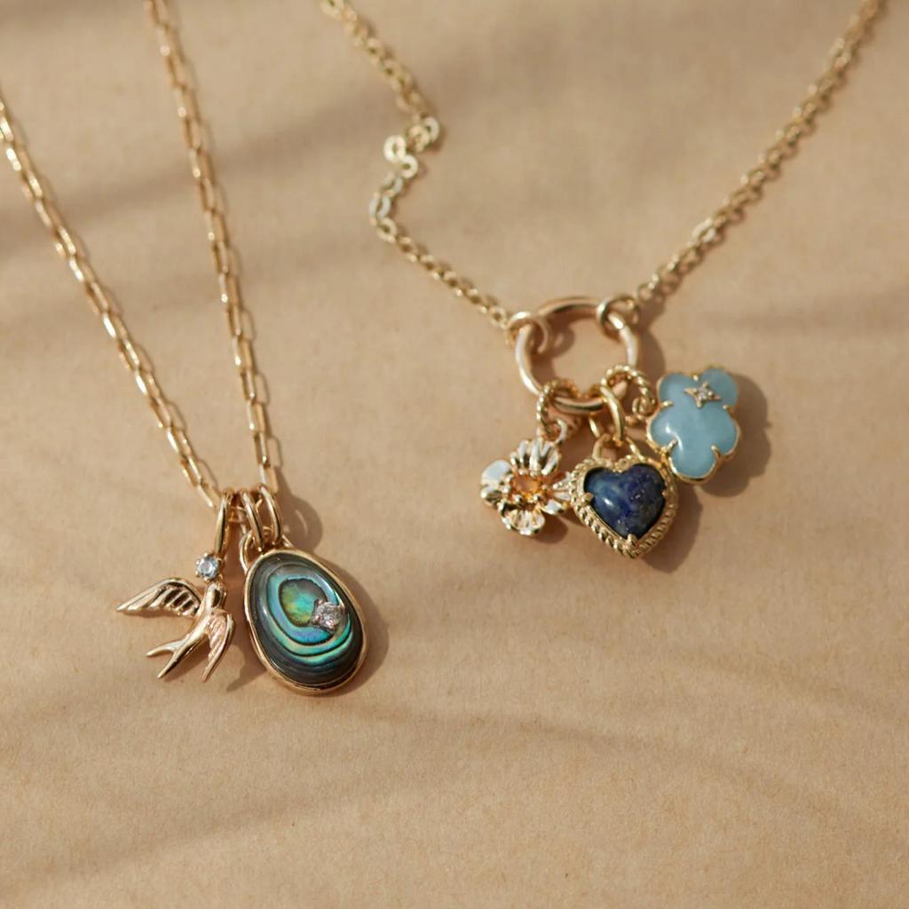 Collana in Acciaio Inossidabile con Ciondolo a Cuore, Nuvola, Fiore e Uccello in Zircone Colorato