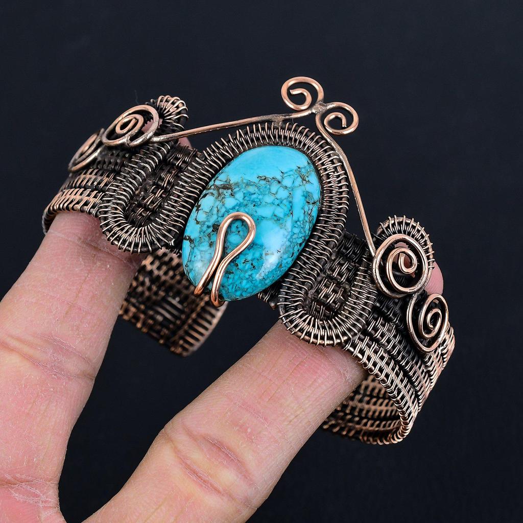 Tibetan Turquoise 999 Copper Wire Wrapped Bangle, Handmade Gemstone Bangle Jewelry, Gifts For Wife Brand New Bangle