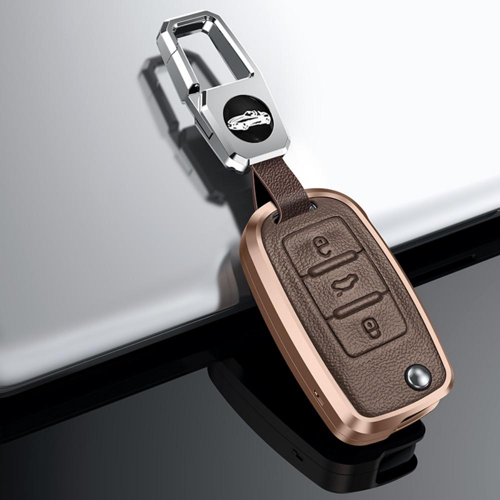 Alloy Leather Car Key Case Full Cover For Vw Volkswagen Polo Golf Passat Beetle Caddy T5 Up Eos Tiguan Skoda A5 Seat Leon Altea