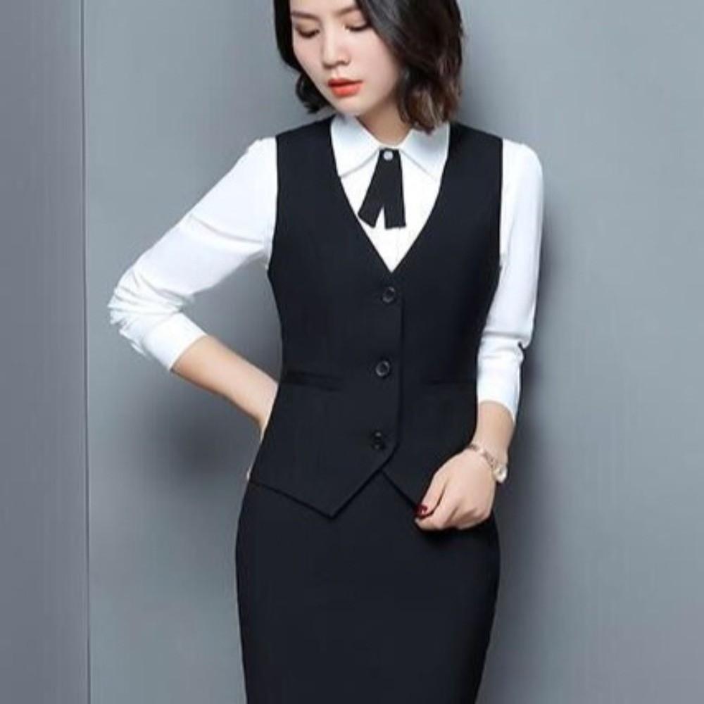 V Neck Slim Fit Women Vest Coat Plus Size Work Wear Uniforms Elegant Fashion Business Vest  Casual