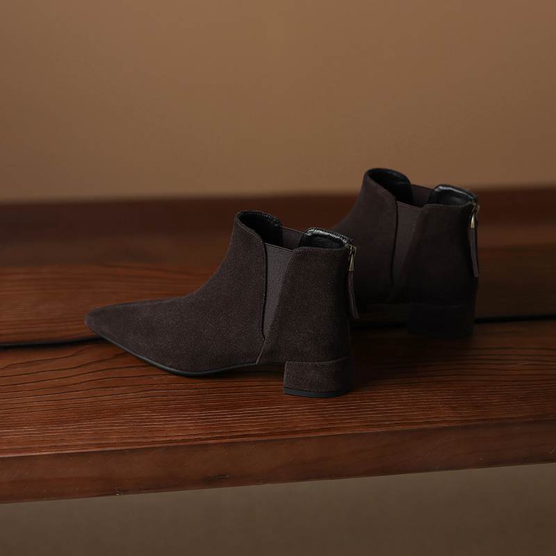 Krazing Pot Rindsvelours Nubuk Runde Zehenpartie Dicke Absätze Chelsea Boots Größe 43 Reißverschluss hinten Damen Stiefeletten