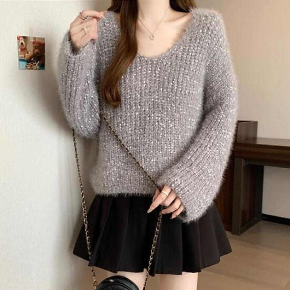 NaVaVa Women S Pearl V Neck Long SleeVe Knit Sweater Nk3399