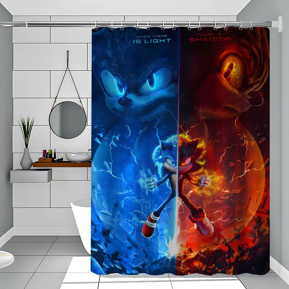 Sonic The Hedgehog White Shower Curtain, Bathroom Decorative Shower Curtain, Waterproof Shower Curtain With Hooks