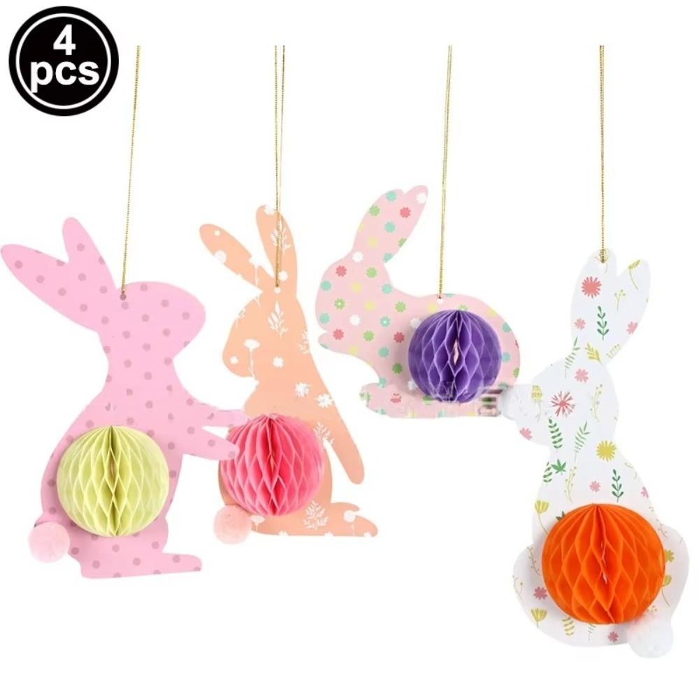 4Pcs 3D Honeycomb Paper Decoration Colorful Design Easter Ornament Hanging Paper Decoration Handmade Paper Egg Ball