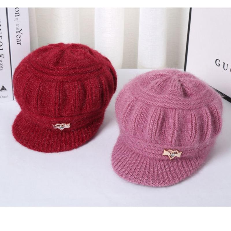 Middle Aged and Elderly Hats, Children's Knitted Woolen Hats, Women's Warm Ear Protection Hats with Velvet, Mothers' and Grandmothers' Hats