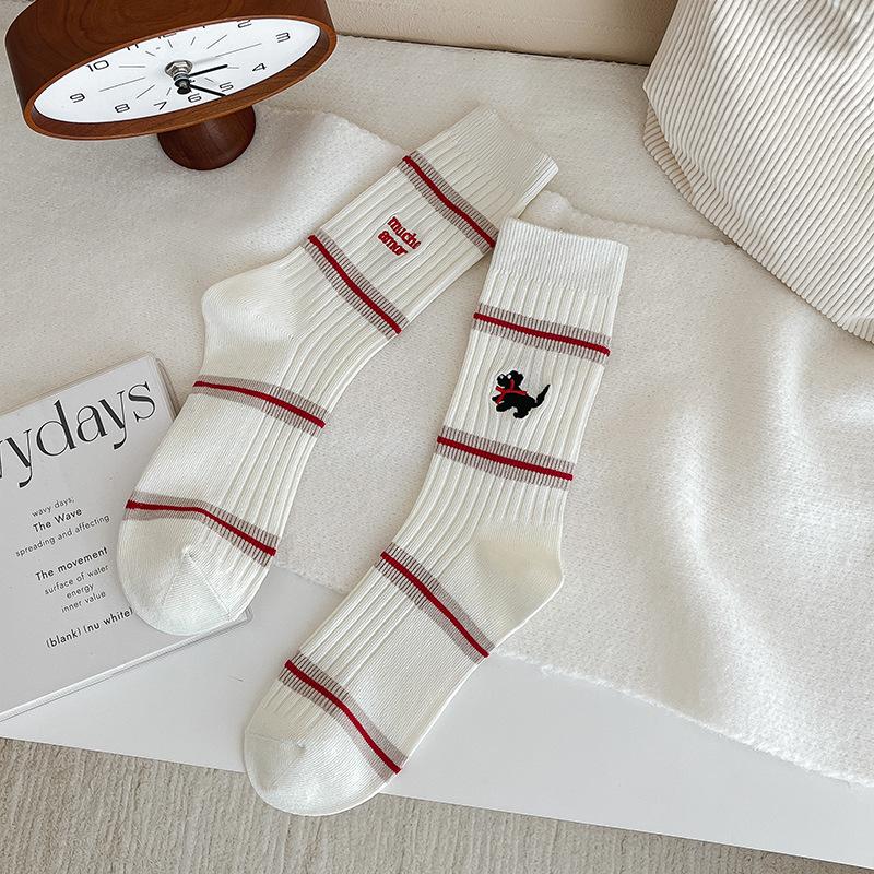 Cartoon Embroidery Cute Socks Women Casual Harajuku Streetwear Funny Dog Socks Japanese  Girls Lolita Kawaii Socks Sox