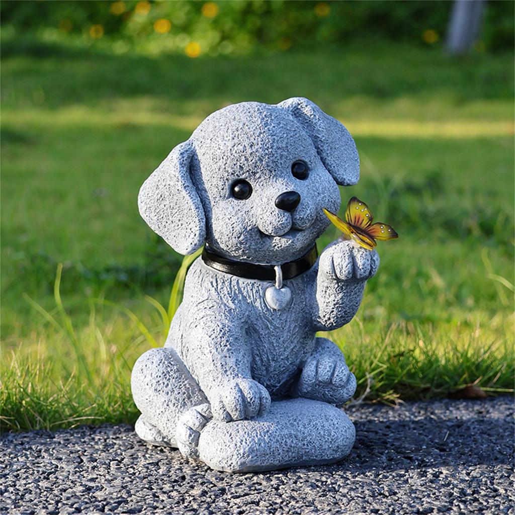 Solar Powered Animal Ornaments Creative Courtyard Balcony Garden Puppy Resin Decorative Garden Statue Ornaments