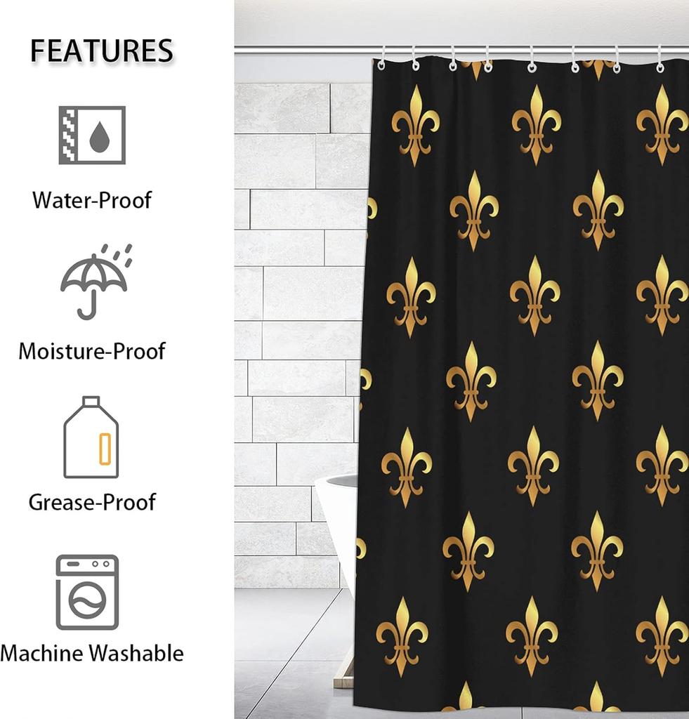 Fleur De Lis Pattern Shower Curtain, Waterproof Shower Curtain Set with 12 Hooks, Polyester Fabric Shower Curtains for Bathroom,