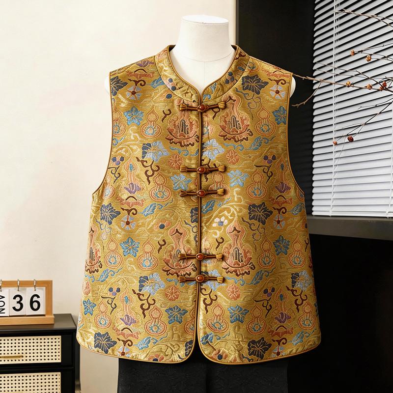 

2026 Spring Vest Jacket: Stylish National Style for Middle-Aged & Elderly Women XL (recommended 110-125 jin) жовтий