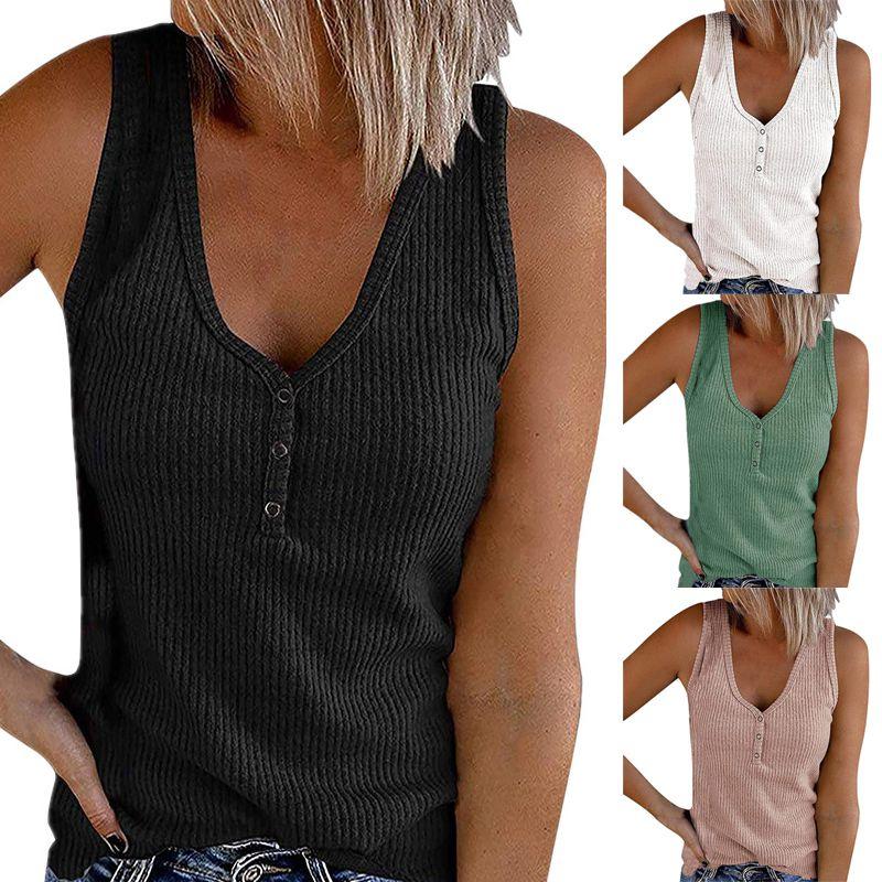 Stylish Women's Sleeveless Vest With V Neck And Ribbed Design For Summer Comfort