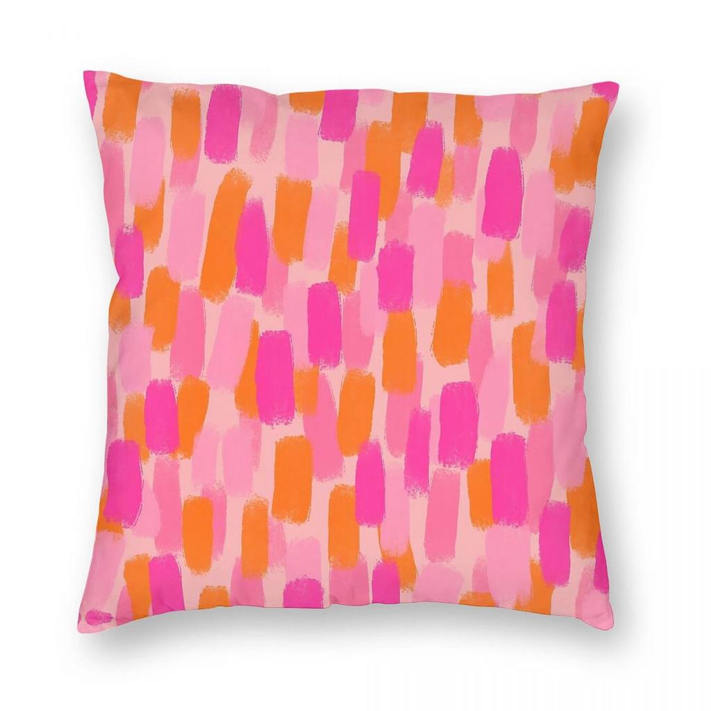 Pink Orange Brush Effect Square Pillowcase Polyester Linen Velvet Creative Zip Decor Pillow Case Sofa Cushion Case
