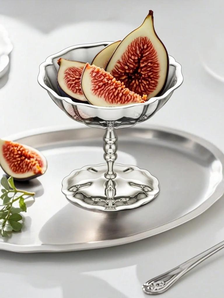 1pc Dessert Plate, Vegetable Bowl, Stainless Steel Ice Cream Cup, Tall Cup, Afternoon Tea Pudding Dessert Cup Cute Plates