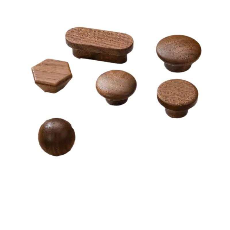 Black Walnut Wood Wardrobe Drawer Pulls - Solid Wood Handles for Children's Cabinet, Japanese Simple Light Luxury Design