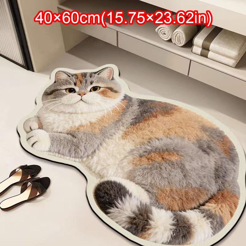 Special-shaped Cat Floor Mat Absorbent Cat Shaped Carpet Cute Cat Shaped Rug  Bedroom Decor Style 3 -40x60cm
