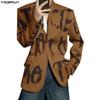 INCERUN Oversized Spring Men Lapel Neck Long Sleeve Print Button Thin Blazer Coats