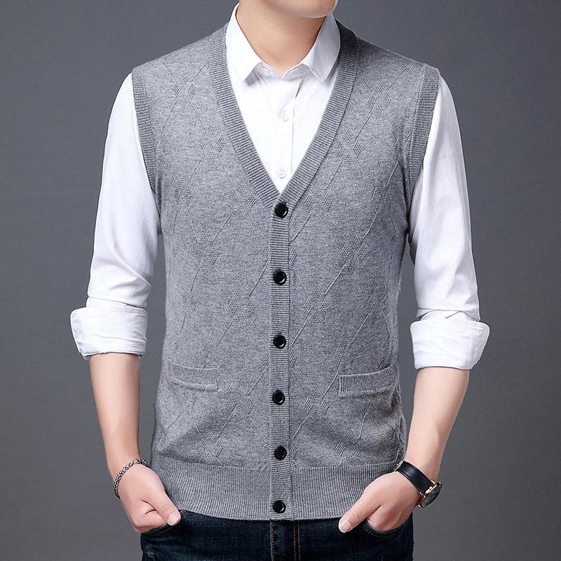 Men S Winter Sleeveless V Neck Knit Cardigan Vest