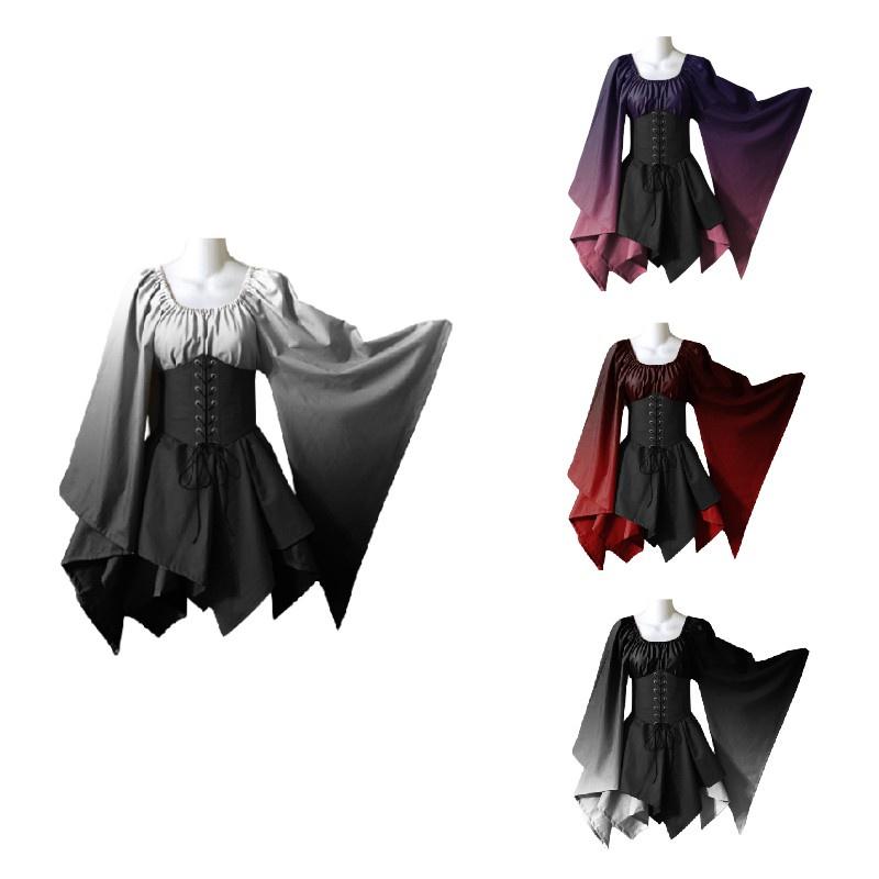 Fantasia de Performance de Halloween Nova Europeia e Americana para Mulheres Vestido Renascentista Medieval Gótico Cosplay Vestido de Palco