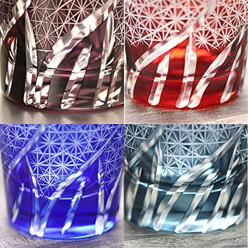 Kiriko Glass Set, Dishwasher-Safe, Pair of Tumblers, Gift Set, Chrysanthemum Pattern, Paulownia Wood Box, Choice of Pair (Red x Ink Blue)