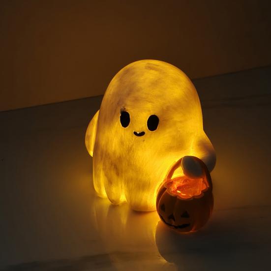 2/3Pcs Halloween Ghost Statue Holding Pumpkin Cartoon Ghost Resin Statue Figurine Sculpture Holiday Party Decoration Ornament