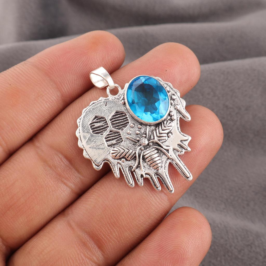 Swiss Blue Topaz 925 Sterling Silver Jewelry, Handmade Gorgeous Silver Pendant, Topaz Gemstone Jewelry For Love