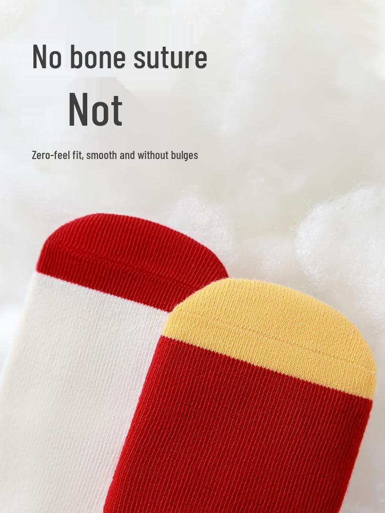 Baby's First New Year Red Socks - Chinese Style for Boys & Girls, Mid-calf, Cotton, Perfect for First Birthday & 100 Days Celebration