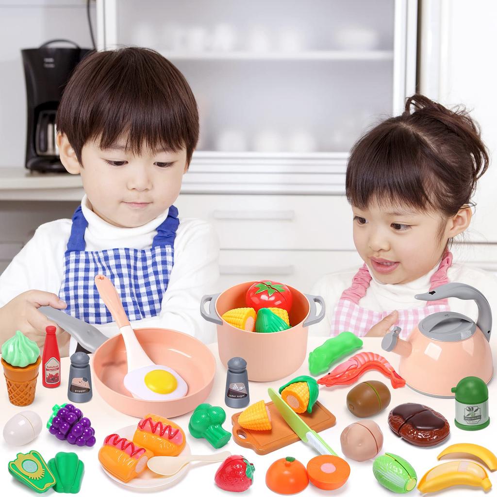 Cute Stone Pretend Play Kitchen Educational Pretend Play Set with Realistic Cutting Pretend Kids Birthday Gift Set, Toy, Toy, 44-Piece Set,