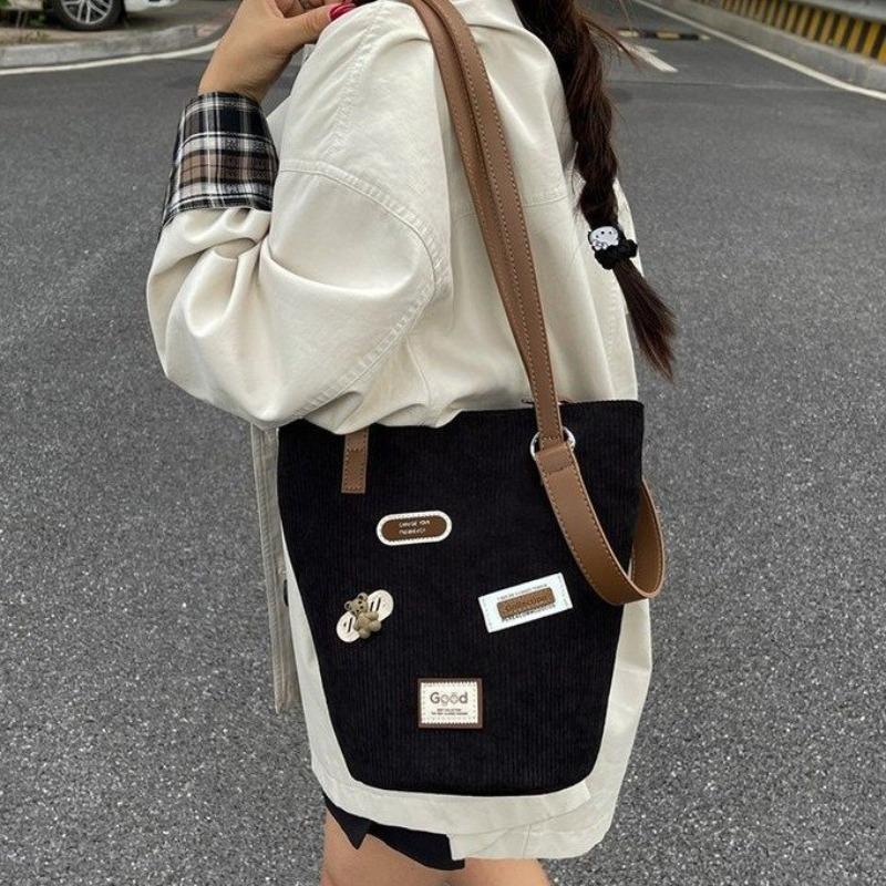 Corduroy Bucket Bag 2026 Casual Women's Simple Temperament Versatile Korean New Niche Design Shoulder Bag