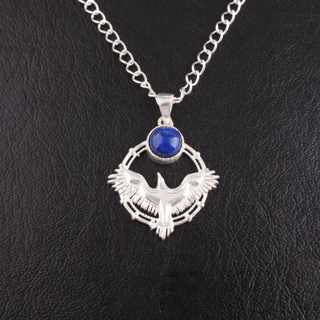 Natural Lapis Lazuli Gemstone 925 Sterling Silver Jewelry Pendant 1.43" For Gift CP-38-26