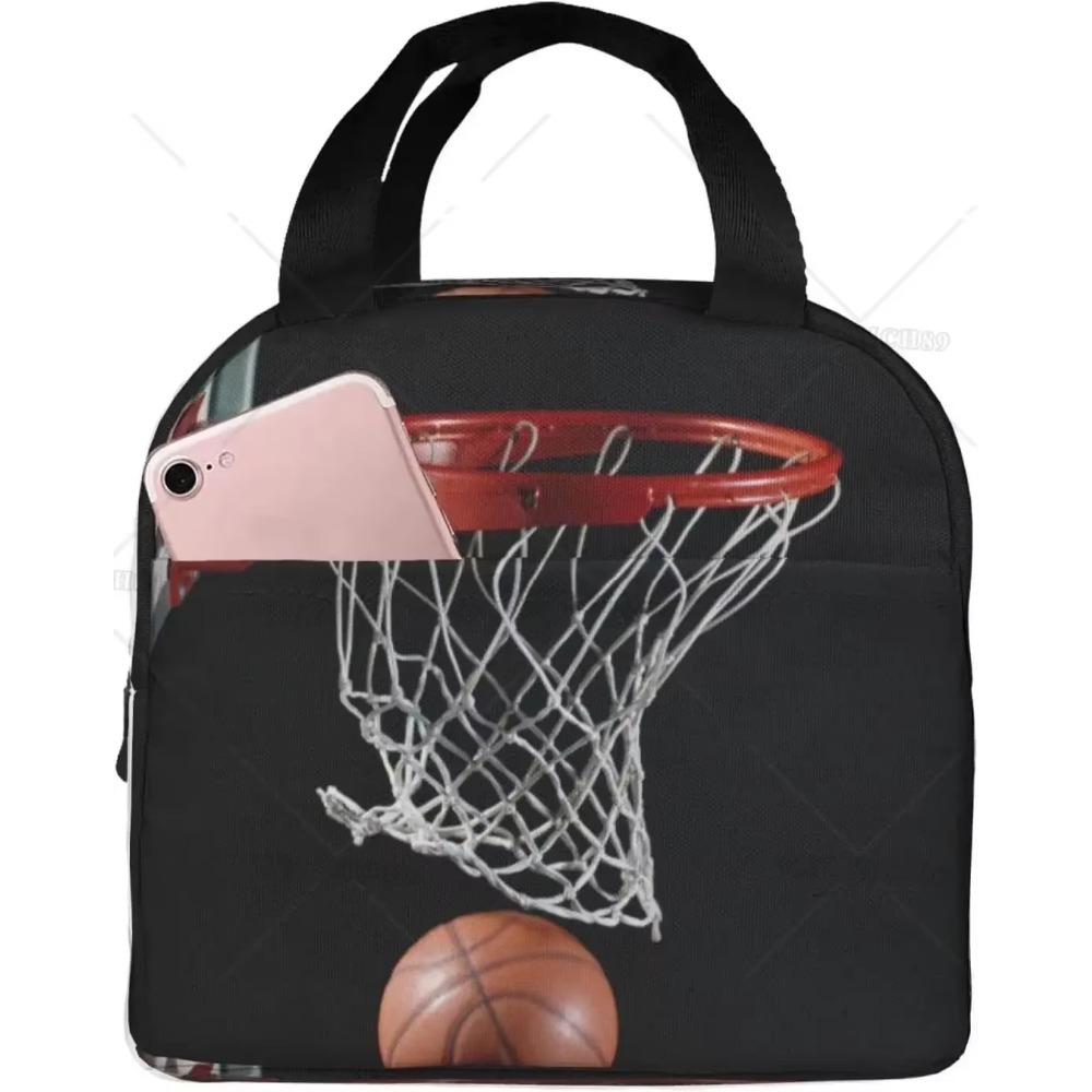 Balls Basketball Lunch Bag Insulated Reusable Sport Theme Lunch Bag for Boys Girls, Portable Lunch Box Cooler Container Tote Bag
