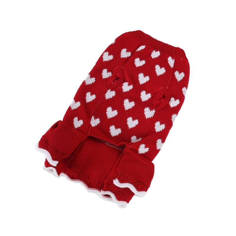 Valentines Day Pet Sweater Dress for Small Dogs All Size Cats Heart Pattern Designs Knitdress Turtleneck Knitwear