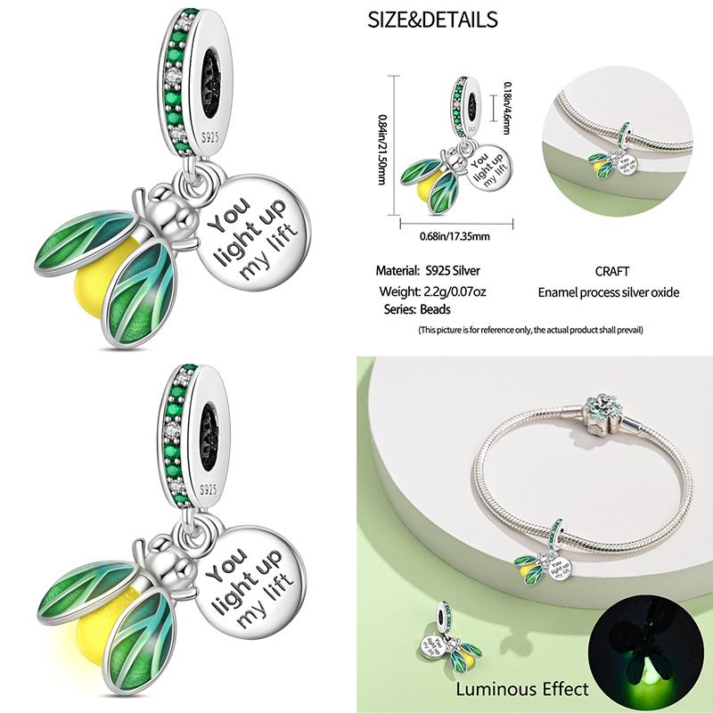 Glow In The Dark Firefly Charm Bead Fit Necklace Bracelet 925 Silver Chameleon Pendant Beads Women DIY Jewelry Making