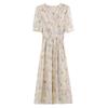 French Style Floral Dress Women Summer Long V Neck Slim Fit Elegant Tea Dress Flowy Long Dress